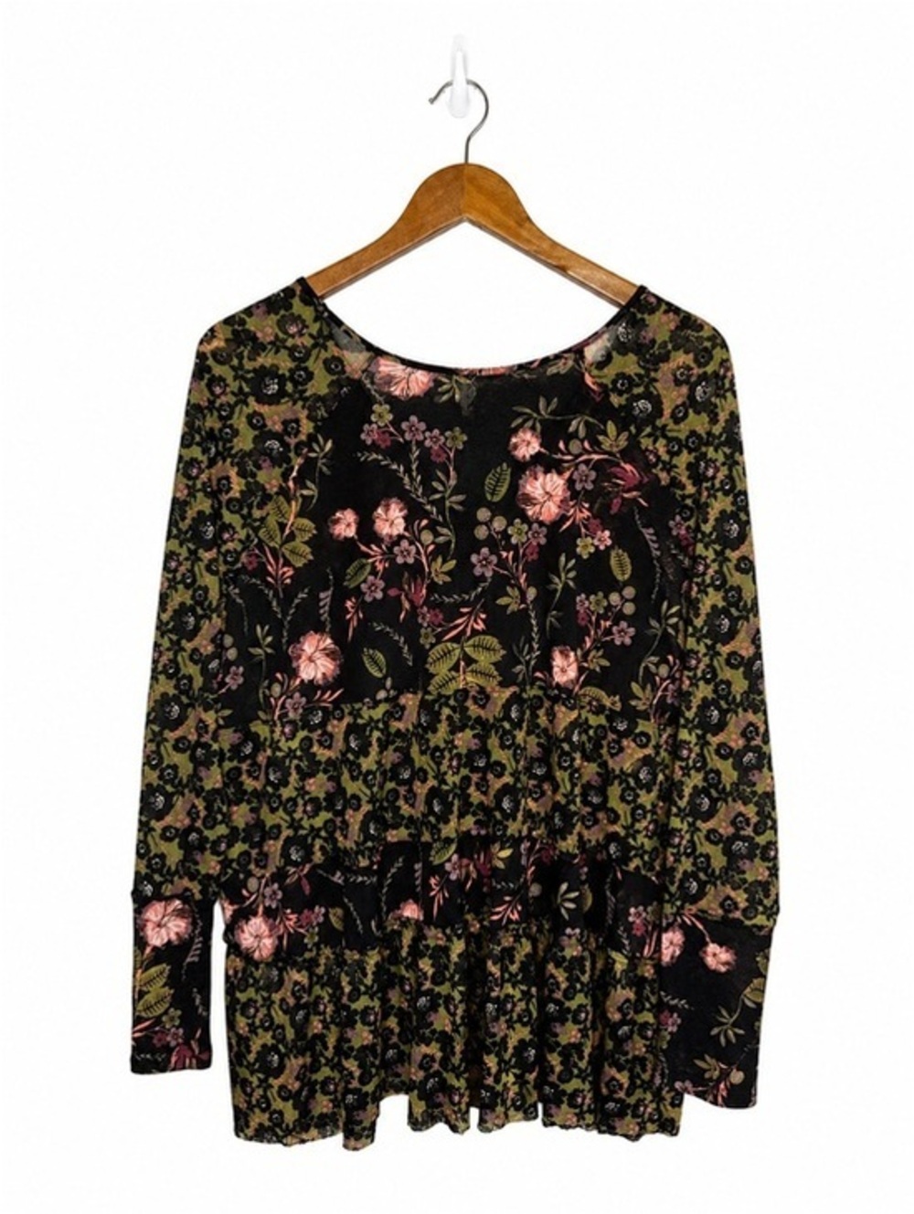 Free People Floral Babydoll Boho Sheer Long Sleeve Tunic Top Medium - Picture 5 of 5